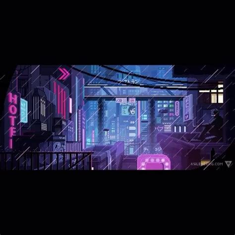 Author: @mr.valenberg . Rainy cyberpunk atmosphere to you! . #pixelart #animation #cyberpunk # ...