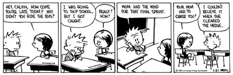 Calvin and Hobbes Comic strips: Calvin misses school bus