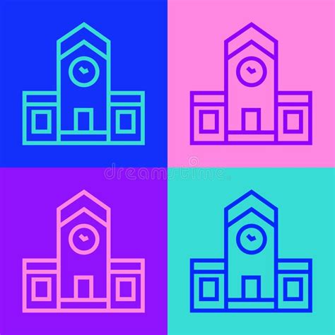 Pop Art Line Railway Station Icon Isolated on Color Background. Vector Stock Vector ...