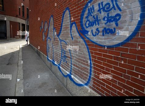 Graffiti on red brick wall Boston Massachusetts Stock Photo - Alamy