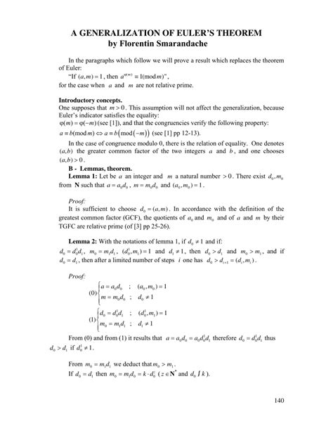 (PDF) Generalization of Euler’s theorem