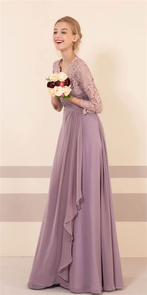 Modest Dusty Purple Bridesmaid Dresses with Sleeves in 2021 | Purple bridesmaid dresses, Dusty ...