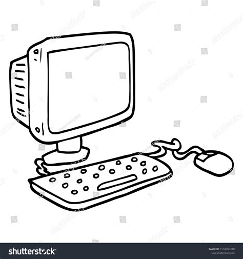 Line Drawing Cartoon Office Computer Stock Vector (Royalty Free ...