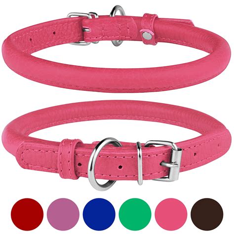 BRONZEDOG Rolled Leather Dog Collar Round Rope Pet Collars for Small Dogs, Pink - Walmart.com