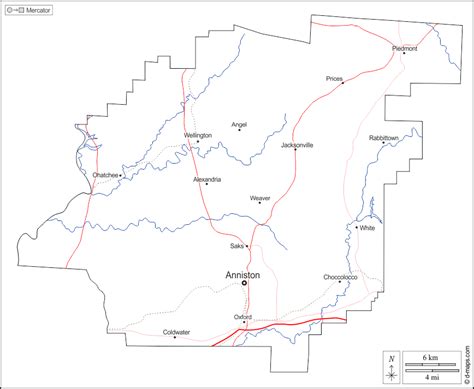 Calhoun County free map, free blank map, free outline map, free base map outline, hydrography ...