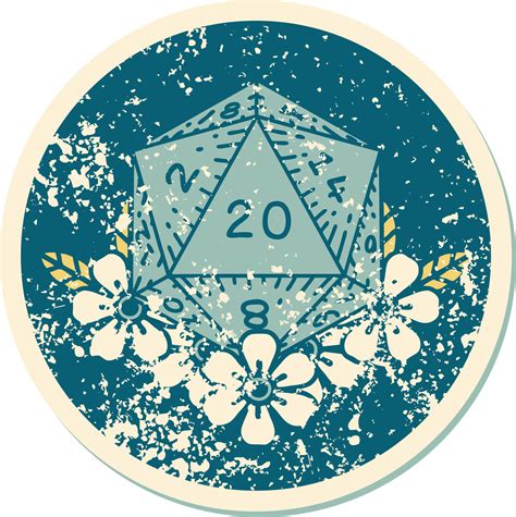 iconic distressed sticker tattoo style image of a d20 12091296 Vector Art at Vecteezy