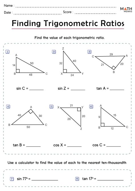 Trigonometry Ratios Practice Sheets