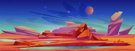 Mars surface, alien planet landscape with pond 16962309 Vector Art at ...