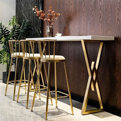 Modern White Kitchen Bar Height Dining Table Wood Breakfast Pub Table with Gold Base | Pub table ...