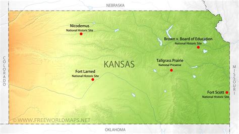 Physical map of Kansas