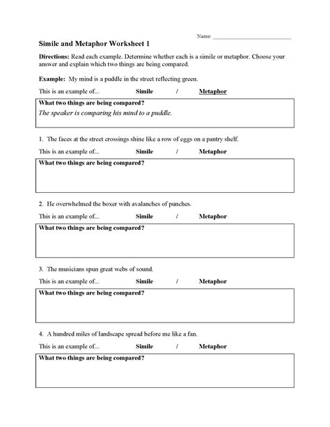 Metaphors And Similes Worksheet