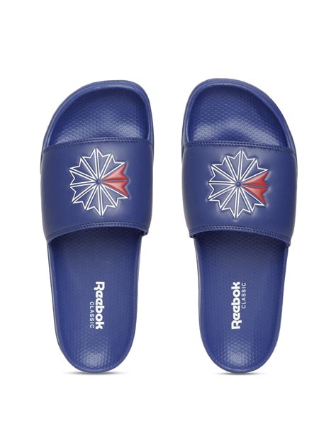 Buy Reebok Classic Unisex Blue Printed Sliders - Flip Flops for Unisex ...