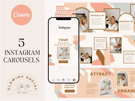 Instagram Carousel Templates Canva Glowing Social Bright, Bold, Boho ...