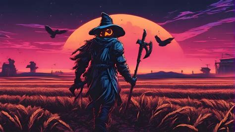 Premium AI Image | Scarecrow in the cornfield with full moon Halloween ...