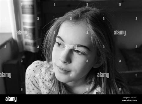 Black and white three quarter angle portrait of beautiful girl Stock ...