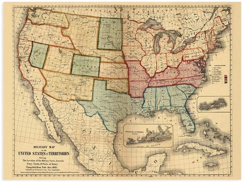 1861 American Civil War Map - Vintage Maerican Civil War Wall Art Poster Print | eBay