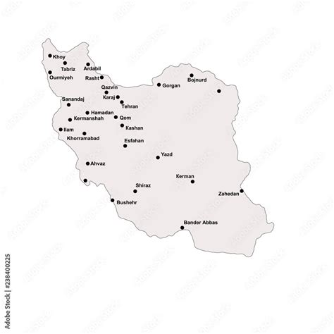 Iran outline map with stroke isolated on white background with major ...