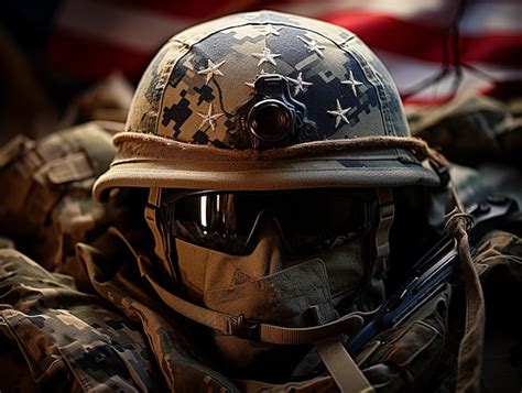 Premium AI Image | National American flag soldier helmet