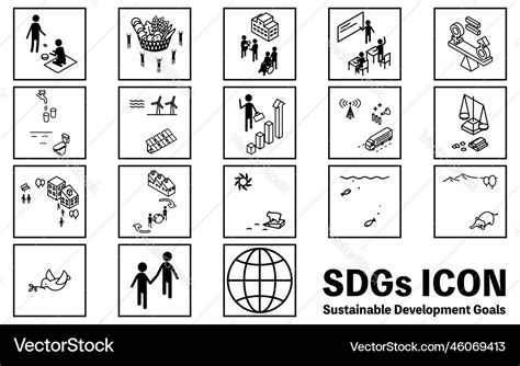 Sdgs 17 goals square icons black and white version