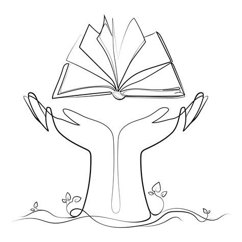 Open book in human hands line art drawing logo icon,emblem design template.Cupped hands with ...