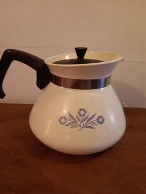 VINTAGE CORNING WARE Blue Cornflower Stove Top 6 Cup Coffee Tea Pot ...