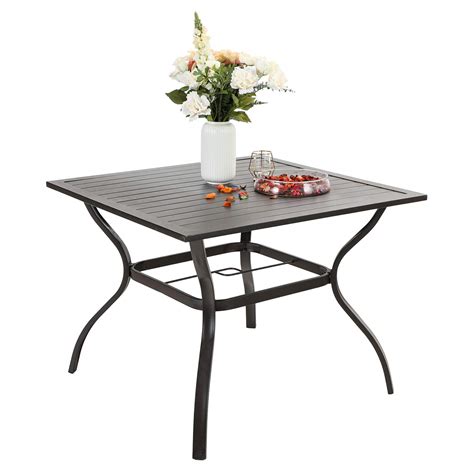 Buy PHI VILLA 37" Brown Patio Outdoor Dining Table Metal Steel Slat Square Bistro Table for ...