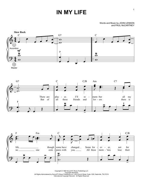 In My Life by The Beatles Sheet Music for Accordion at Sheet Music Direct