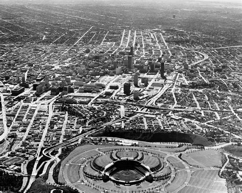 USC Libraries — 1970 aerial view of Dodger Stadium, looking south...