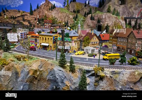 Miniature village scene at the Osoyoos Desert Model Railroad. In Osoyoos, British Columbia ...