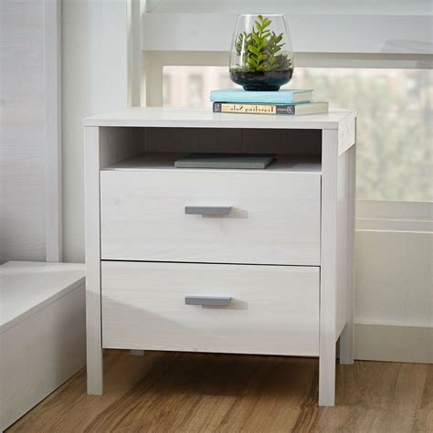 Modern 2-Drawer Nightstand Bedside Table in Larch White Wash Woodgrain Finish | White bedside ...