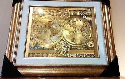 VINTAGE RARE FRAMED 24K GOLD FOIL WORLD MAP PETER SCHENK THE ELDER 1645-1715 | #511159663