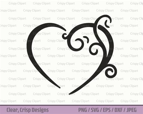 Flourish Heart Silhouette Cut File Swirly Heart Vector Art - Etsy