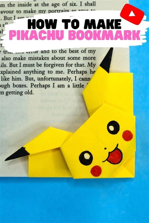 an origami pikachu bookmark with the text how to make