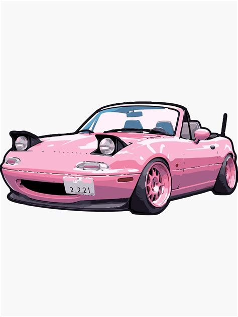 "Cute Pink Miata Smiling Happy Pop Up Lights" Sticker for Sale by ...