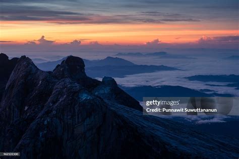 Beautiful Sunrise On Top Of Lows Peak Of Kinabalu Mountain Boneo Island ...