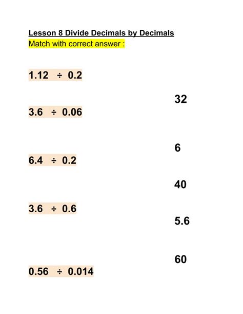 Decimals Divided By Decimals Worksheet With Answers - Decimal Worksheets