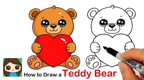 How to Draw a Teddy Bear Holding a Heart Easy 🧸 ️ | Teddy bear drawing ...