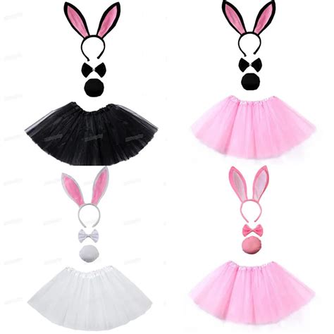 Bunny Ear Headband Tutu Set Black pink white Costume Hen Party big Rabbit ear hairbands Cosplay ...