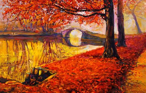 Wallpaper landscape, paint, picture, painting, landscape, autumn, painting, oil, watercolor ...