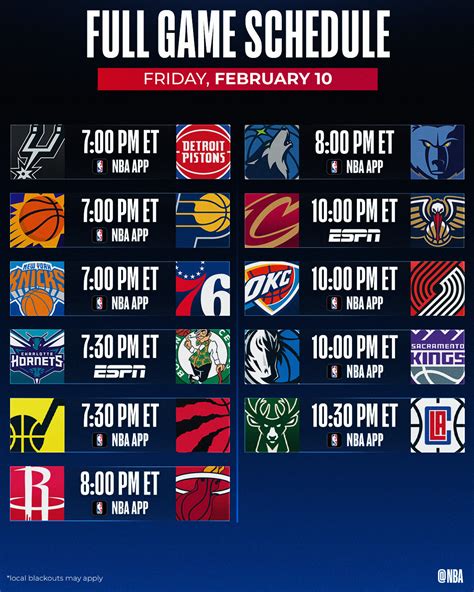 NBA on Twitter: "Friday's full game schedule 👀 For more, download the ...