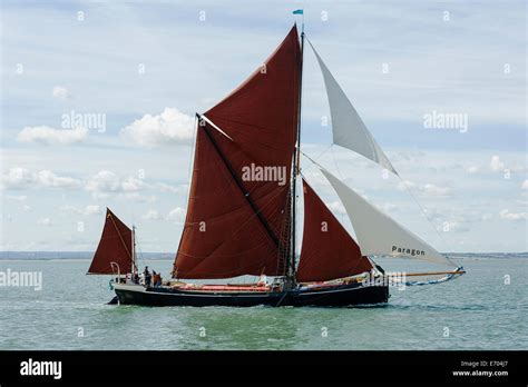 Thames Barge Adieu sailing away at the start of the Southend on Sea Barge Match,2014 Stock Photo ...