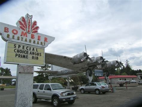 The Bomber Restaurant. A vintage B-17 bomber sits in the parking lot of this Portland Icon ...