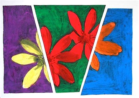 Flowers in complementary colors | Clases de arte, Lecciones de arte, Trabajos de arte