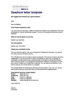 Deadlock Letter - Fill and Sign Printable Template Online