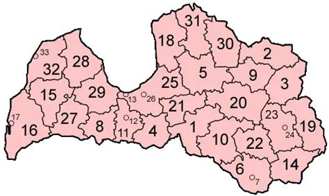 Latvia Districts Numbered • Mapsof.net