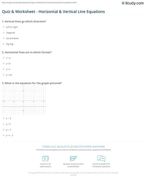 Quiz & Worksheet - Horizontal & Vertical Line Equations | Study.com