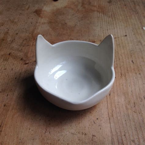 Ceramic Cat Food Bowl. Hand Made. Porcelain by TenSquaredCeramics