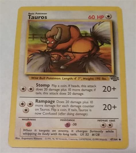 Original Tauros Pokemon Card for Crafting or Display