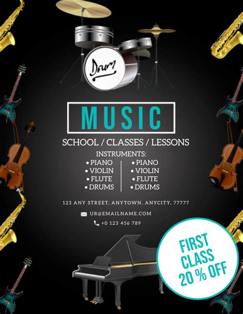 Copy of MUSIC INSTRUMENT LESSONS CLASS Flyer Template | PosterMyWall