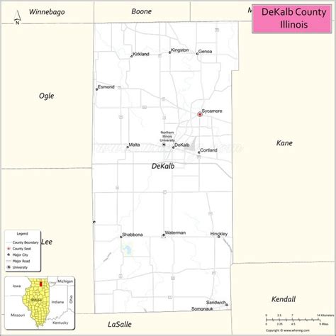 Map of DeKalb County, Illinois showing cities, highways & important places. Check Where is ...